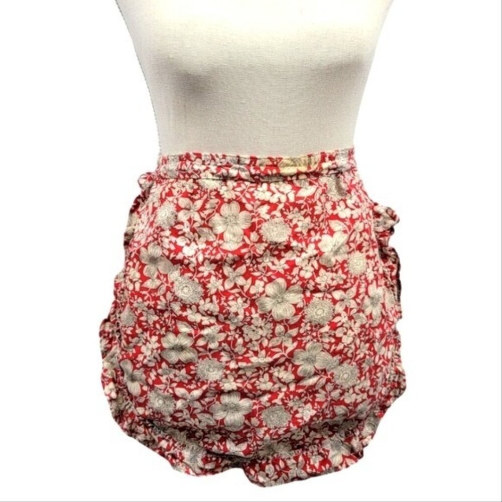 Vintage‎ Apron 1960s Floral Back Tie Ruffle Edge Housewife Retro Brady Bunch